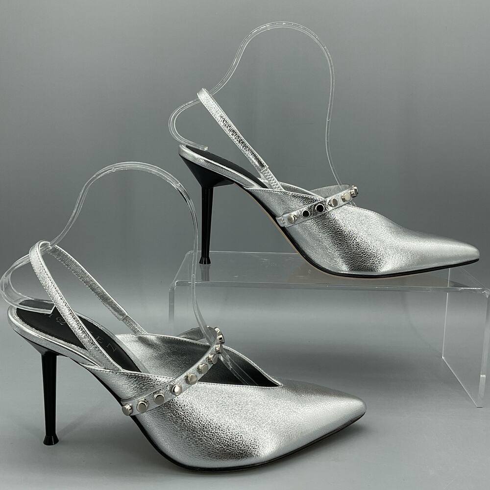 NEW Alexander McQueen Women’s Leather Slingback Pumps Silver Size 8/38C